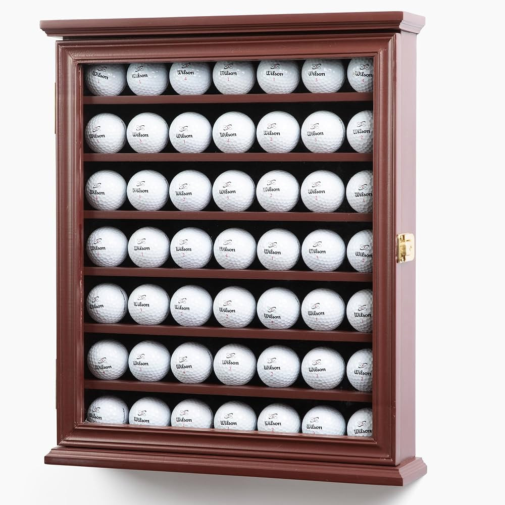 DECOMIL - Solid Wood Golf Ball Display Case Cabinet Wall Rack Holder UV Protection Lockable (Cher... | Amazon (US)