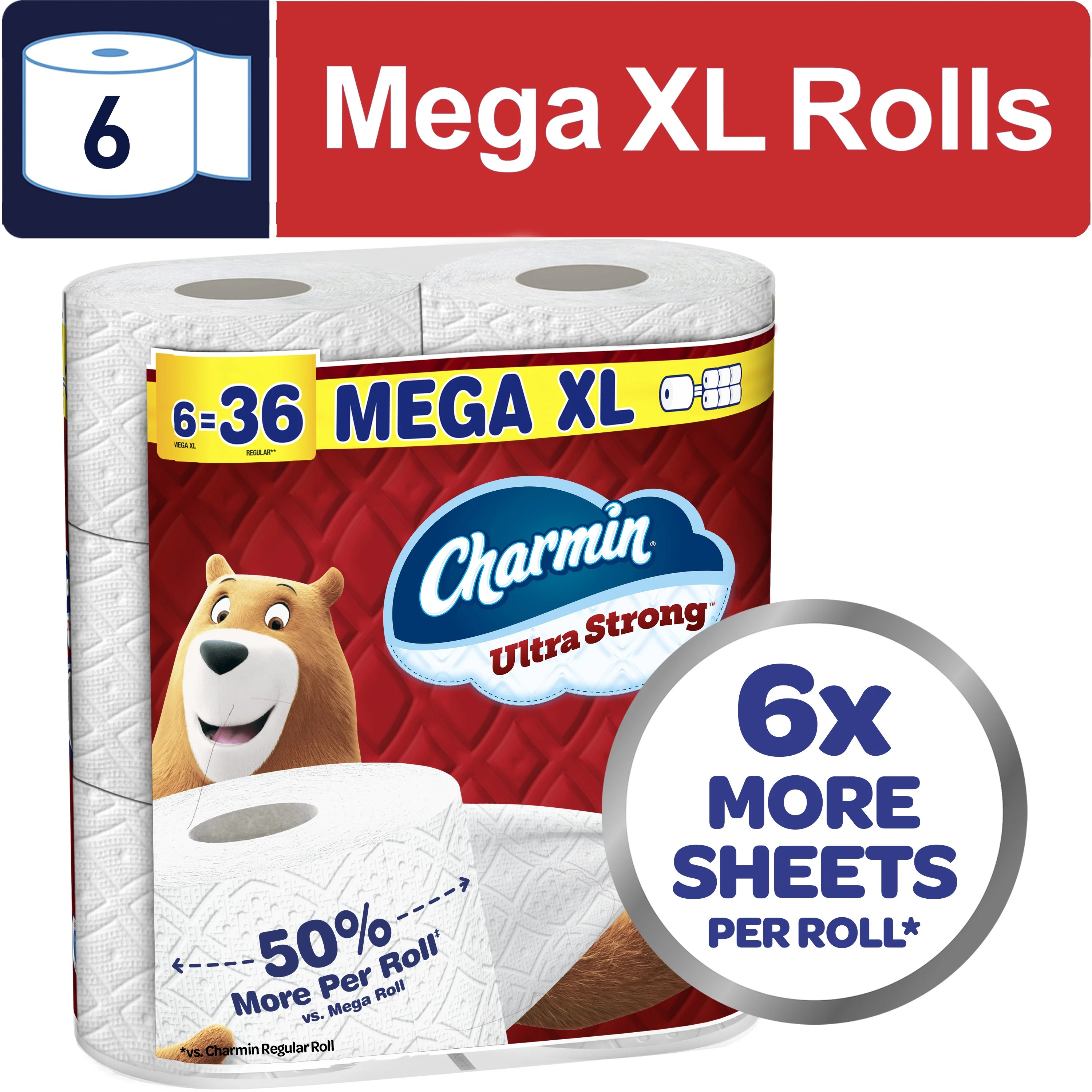 Charmin Ultra Strong Toilet Paper 6 Mega XL Rolls, 330 Sheets Per Roll | Walmart (US)