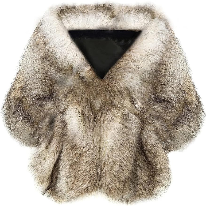 BABEYOND Womens Faux Fur Collar Shawl Faux Fur Scarf Wrap Evening Cape for Winter Coat | Amazon (US)
