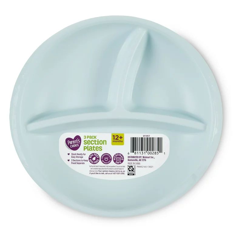 Parent's Choice 3 Compartment Section Plate, Toddlers Aged 12 Months and up, 3 Count, Gender Neut... | Walmart (US)