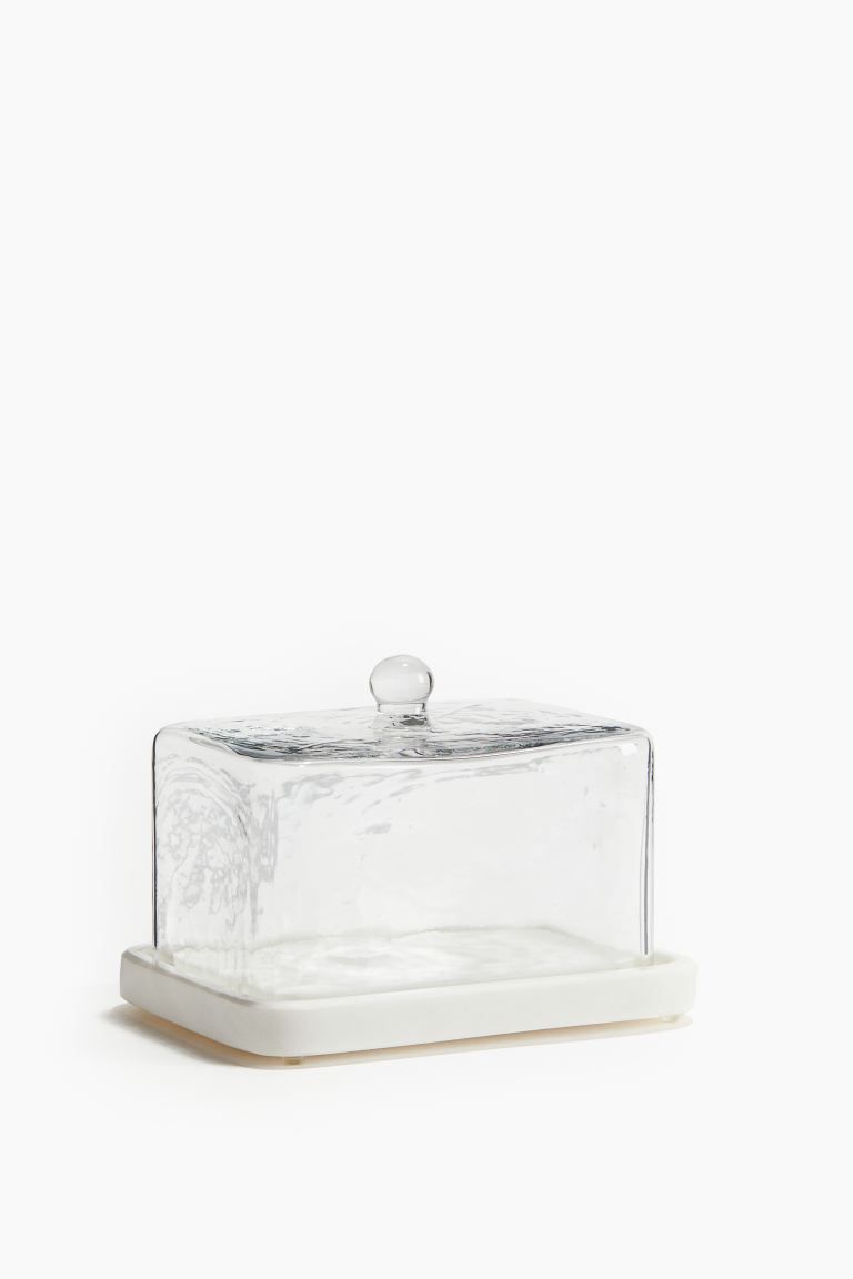 Butter Dish with Glass Cover - White/clear glass - Home All | H&M US | H&M (US + CA)