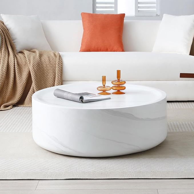 Modern Black Faux Marble Coffee Table for Living Room Drum-Shape Coffee Table 39.37" Round Cockta... | Amazon (US)