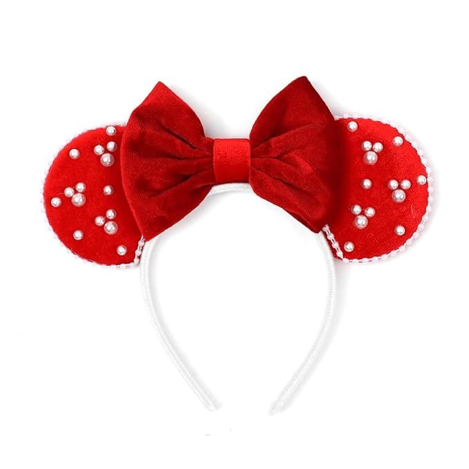 JIAHANG Mouse Ears Headband with Velvet Bow, Red Christmas Party Decoration Costume Headwear Hair... | Amazon (US)