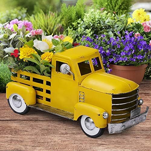 Vintage Yellow Truck Décor, Farmhouse Yellow Truck Spring Decoration, Decorative Tabletop Storag... | Amazon (US)