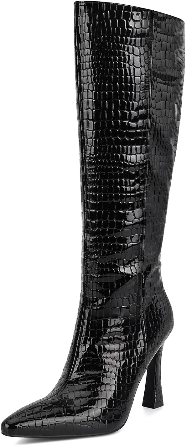SOVANYOU Women's Faux Crocodile Knee High Boots Fashion Point Toe Angled Heel Tall Boots Slip-on ... | Amazon (US)