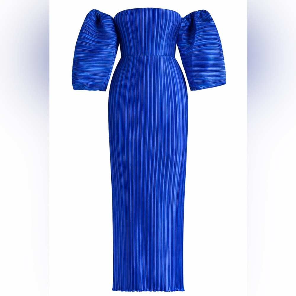 L\u2019ldee Sirene Midi Strapless Blue Dress with Puff Sleeves | Poshmark
