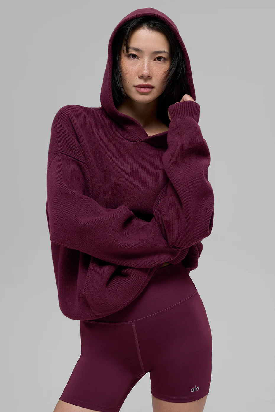 ALO | Scholar Hooded Sweater Top in Burgundy Purple, Size: XS | Alo Yoga (US)