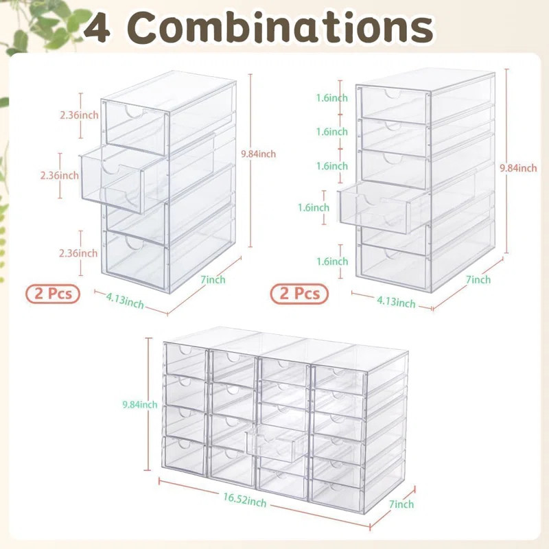 Inbox Zero Acrylic Organizer With Drawers | 20 Drawers 4 Sets | Desk Organizer And Storage, Clear... | Wayfair North America