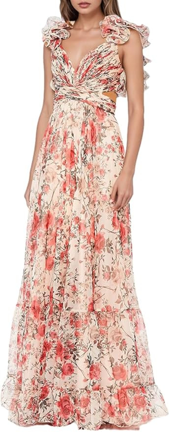 SHSUREVE Chiffon Ruffle Prom Dresses Long for Women A Line Bridesmaid Dresses Tiered Backless For... | Amazon (US)