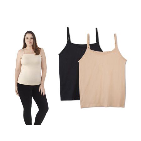 2 Pack of Fruit Of The Loom Fit for Me Womens Seamless Cami Tank Tops, Nude/Black, 3X | Walmart (US)