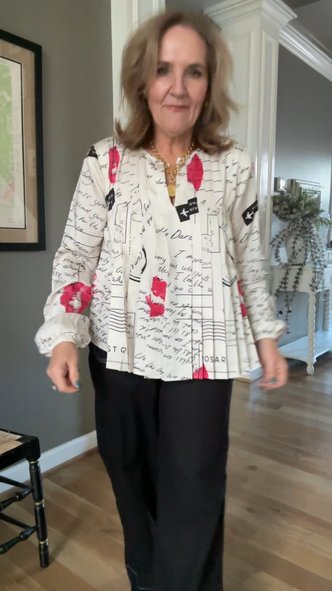 New arrivals from loft! 

Blouse size small 
Pants size 8 and they are roomy 
Don’t miss these darling patent leather Maryjane slingbacks. LOVE. True to size! 

My bag? It’s so cute! Amazing quality. 

Favorite bra 20% off code NANETTE20

Work outfit wide leg pants work pants red purse 

#LTKWorkwear #LTKOver40 #LTKFindsUnder100