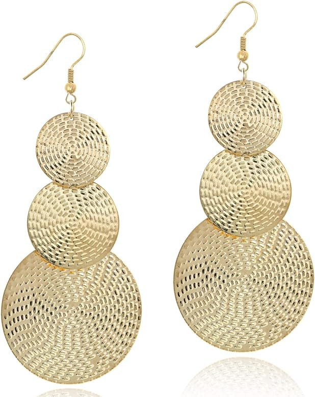 14K Gold Drop Dangle Earrings for Women Fashion Big Dangling Bohemia Vintage Circular Statement C... | Amazon (US)