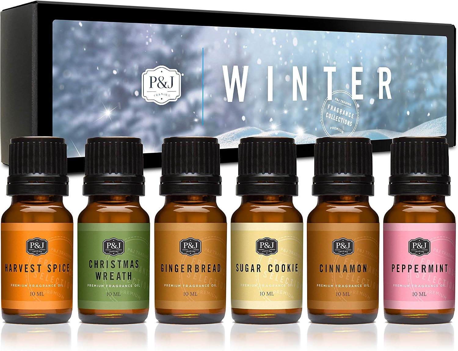 P&J Trading Fragrance Oil Winter Set | Cinnamon, Gingerbread, Sugar Cookies, Harvest Spice, Peppermint, and Christmas Wreath Candle Scents for Candle Making, Freshie Scents, Soap Making Supplies | Amazon (US)