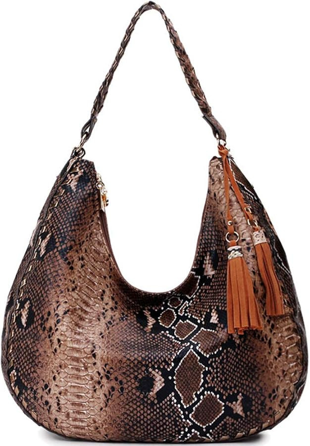 Womens Hobo Bag Faux Leather Snake Print Shoulder Bag Handbags Purse Tassel Zip Tote Bag Ladies S... | Amazon (US)