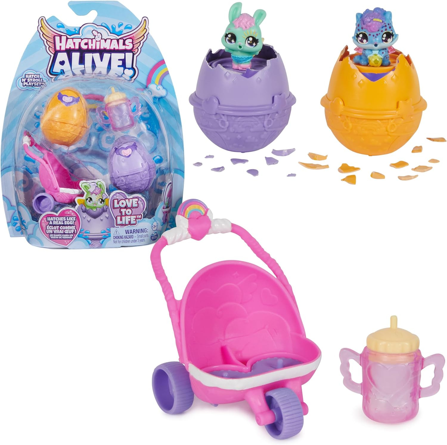 HATCHIMALS Alive, Hatch N’ Stroll Playset with Pushchair Toy and 2 Mini Figures in Self-Hatching Eggs, Kids’ Toys for Girls and Boys Aged 3 and up | Amazon (UK)