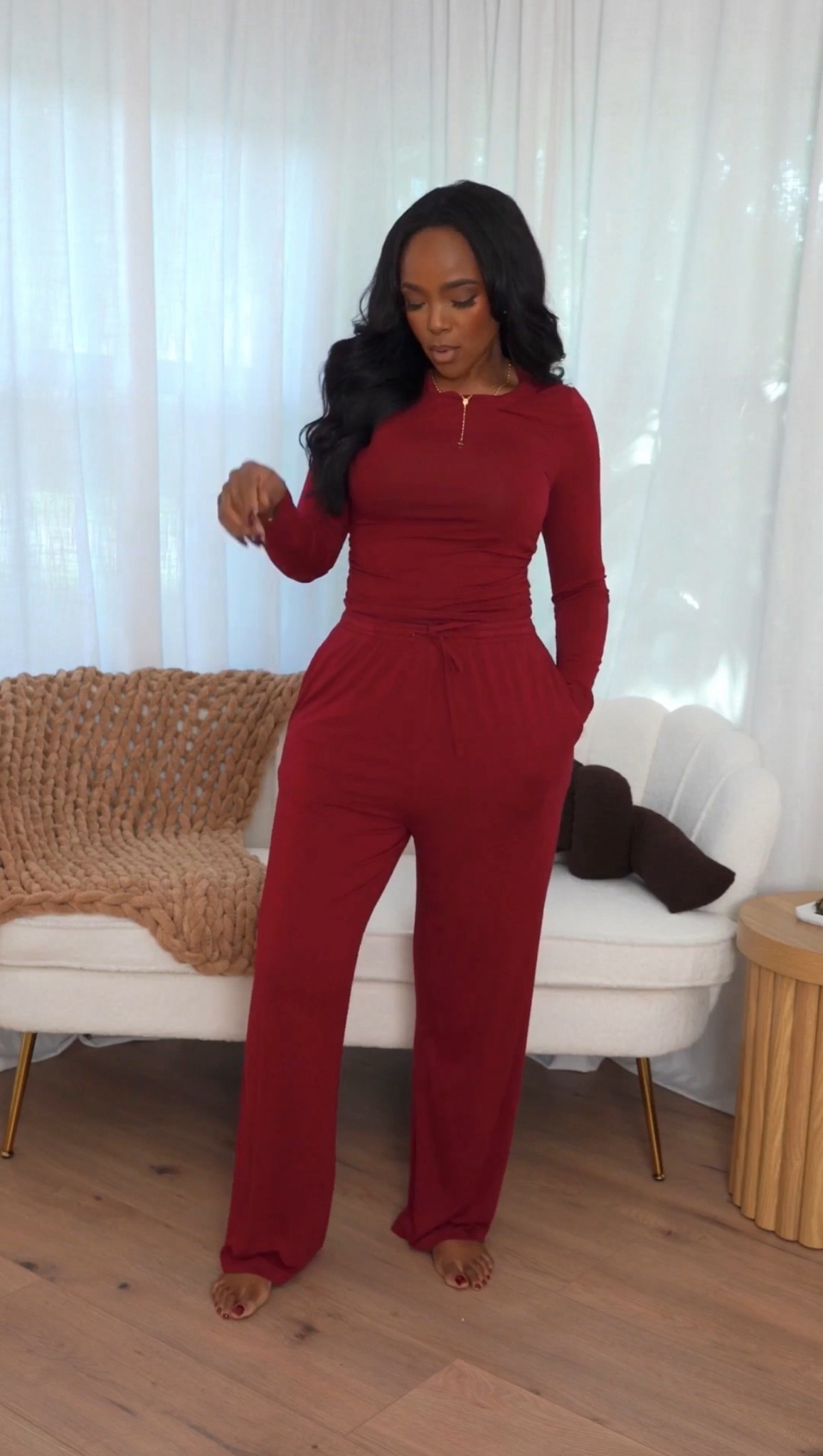 Effortless comfort with a rich, elevated feel — this burgundy lounge set is one of those pieces that looks just as good as it feels. The fitted long-sleeve top paired with relaxed wide-leg pants creates a flattering, easy silhouette that works for lounging and stepping out.

Soft, stretchy, and perfect for days when you want to be comfortable without sacrificing style.

Perfect for cozy days at home, casual errands, travel days, or relaxed weekends.

📏 Sizing: Wearing size Small (top & pants)
Height — 5’4” | 138 lbs | Bust — 34D | Waist — 27” | Hips — 40”

burgundy lounge set, cozy matching set, elevated loungewear, comfy chic outfit, wide-leg lounge pants, fitted long sleeve top, everyday casual style, soft stretch fabric

✨ Everything linked below for easy shopping

Follow me on Instagram and YouTube @kirasfashionfinds

#LTKootd #LTKPetite #LTKmomlife