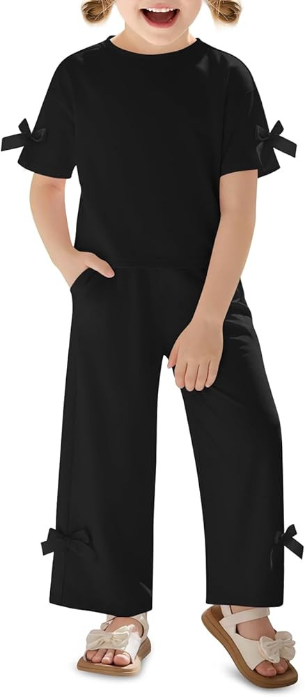 Haloumoning Toddler Baby Girls Summer Clothes 2 Piece Outfits Cute Bow Short Sleeve T Shirts Pant... | Amazon (US)