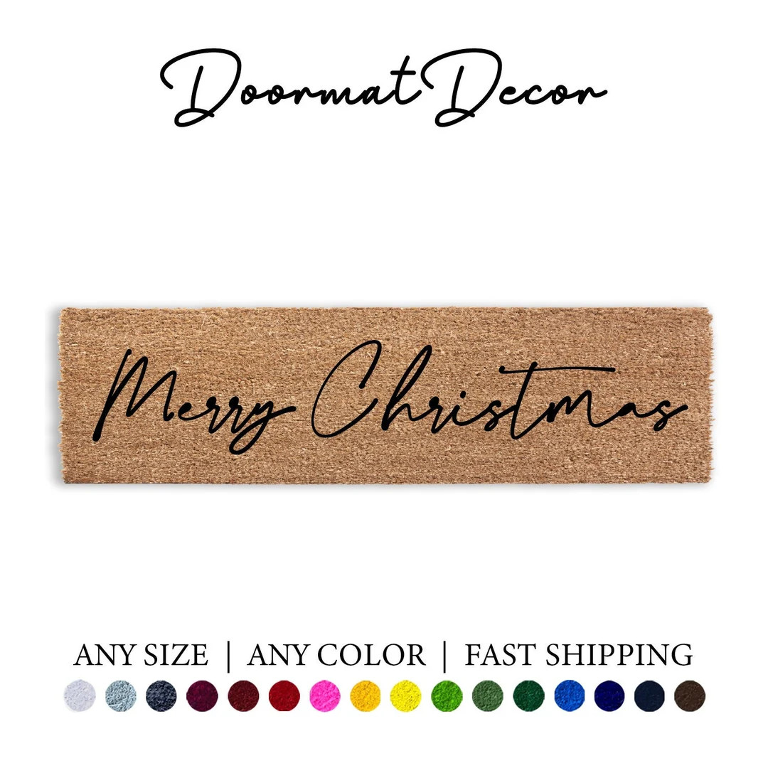 Merry Christmas Script Font Doormat Holiday Decor Door Mat - Etsy | Etsy (US)
