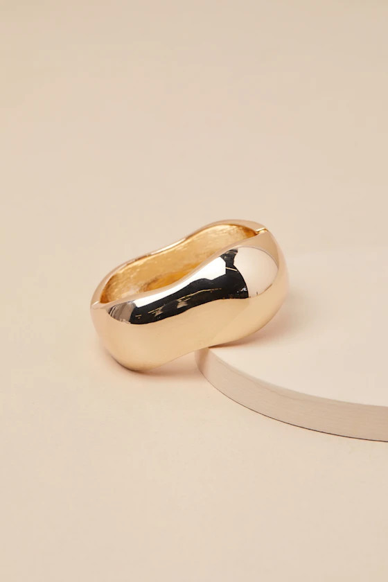 Contemporary Confidence Gold Wavy Hinged Cuff Bracelet | Lulus