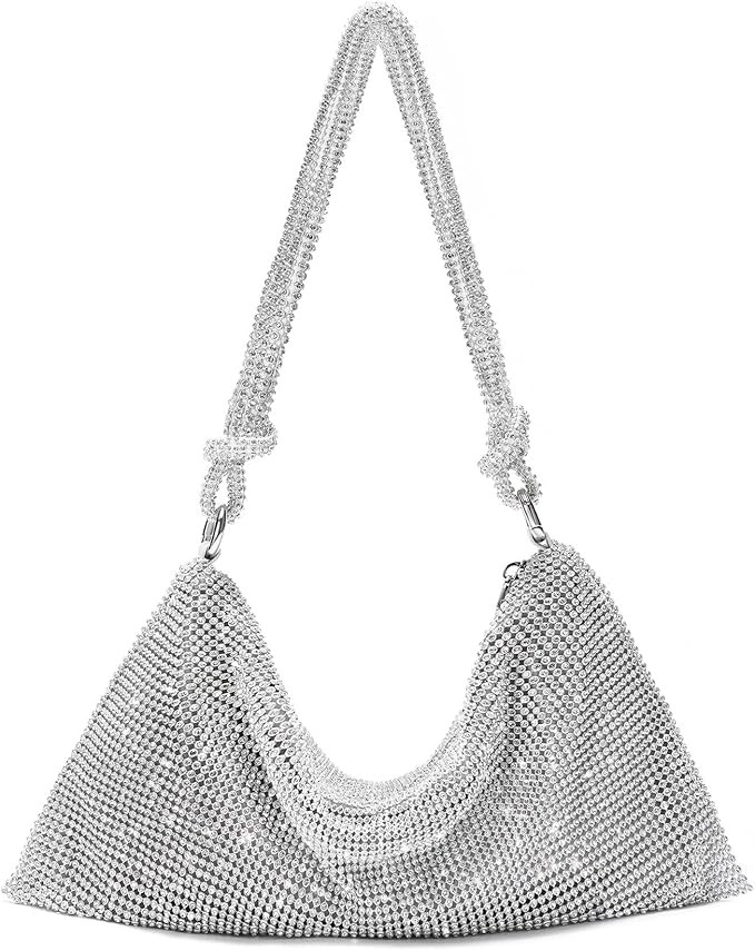 SWEETV Sparkly Rhinestone Purse for Women Silver Clutch Purse Small Glitter Handbags for Weddings... | Amazon (US)