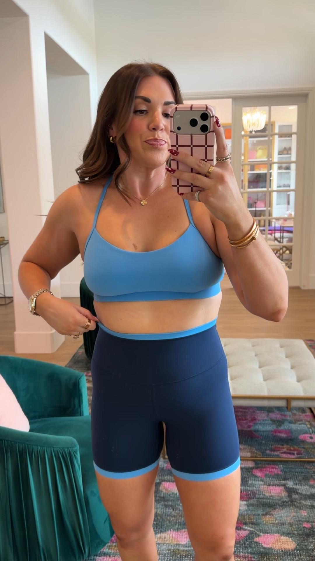 curvy midsize ocean wave lululemon athleisure look! wearing size 10 in bra and 8 in two tone shorts 

#LTKMidsize #LTKActive #LTKSeasonal