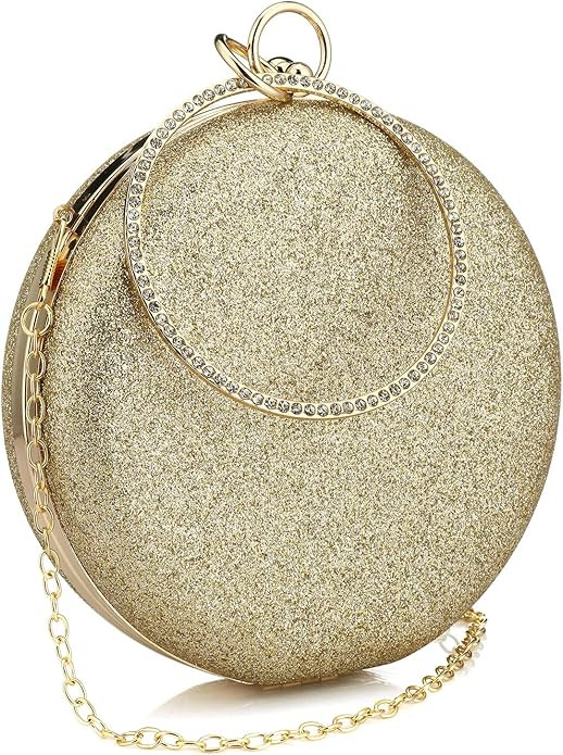 Women's Round Ball Clutch Rhinestone Ring Handle Designer Wristlets Handbag Purse Wedding Party P... | Amazon (US)