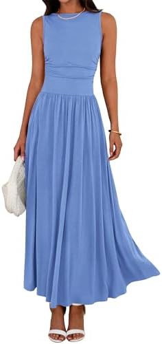 BTFBM Summer Maxi Dresses for Women 2026 Spring Sleeveless Casual Ruched High Waisted Long Sundre... | Amazon (US)