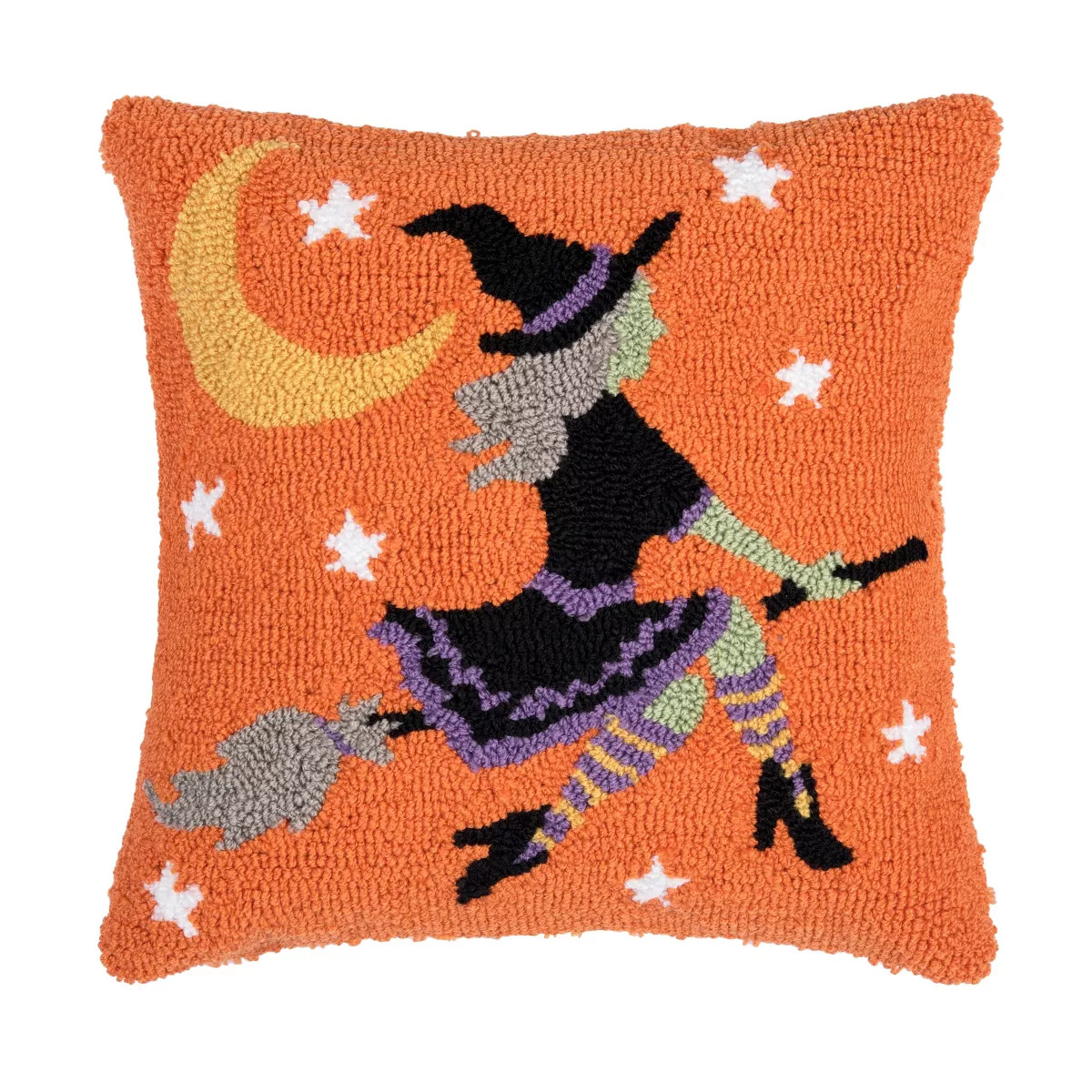 C&F Home Flying Witch on Broom Moonlight Halloween Hooked Accent Throw Pillow 16" x 16" | Target