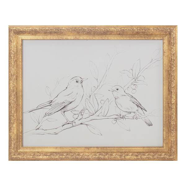 Glass Framed Birds Sketch Wall Art, 20x16 | At Home