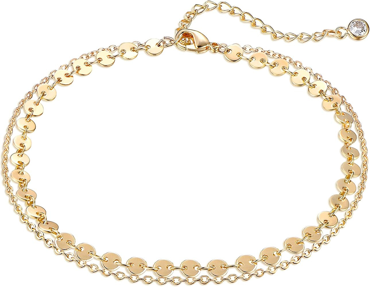 LOYATA Dainty Ankle Bracelet,14K Gold Plated Tiny Bead Anklet Dainty White Cubic Zirconia Cross T... | Amazon (US)