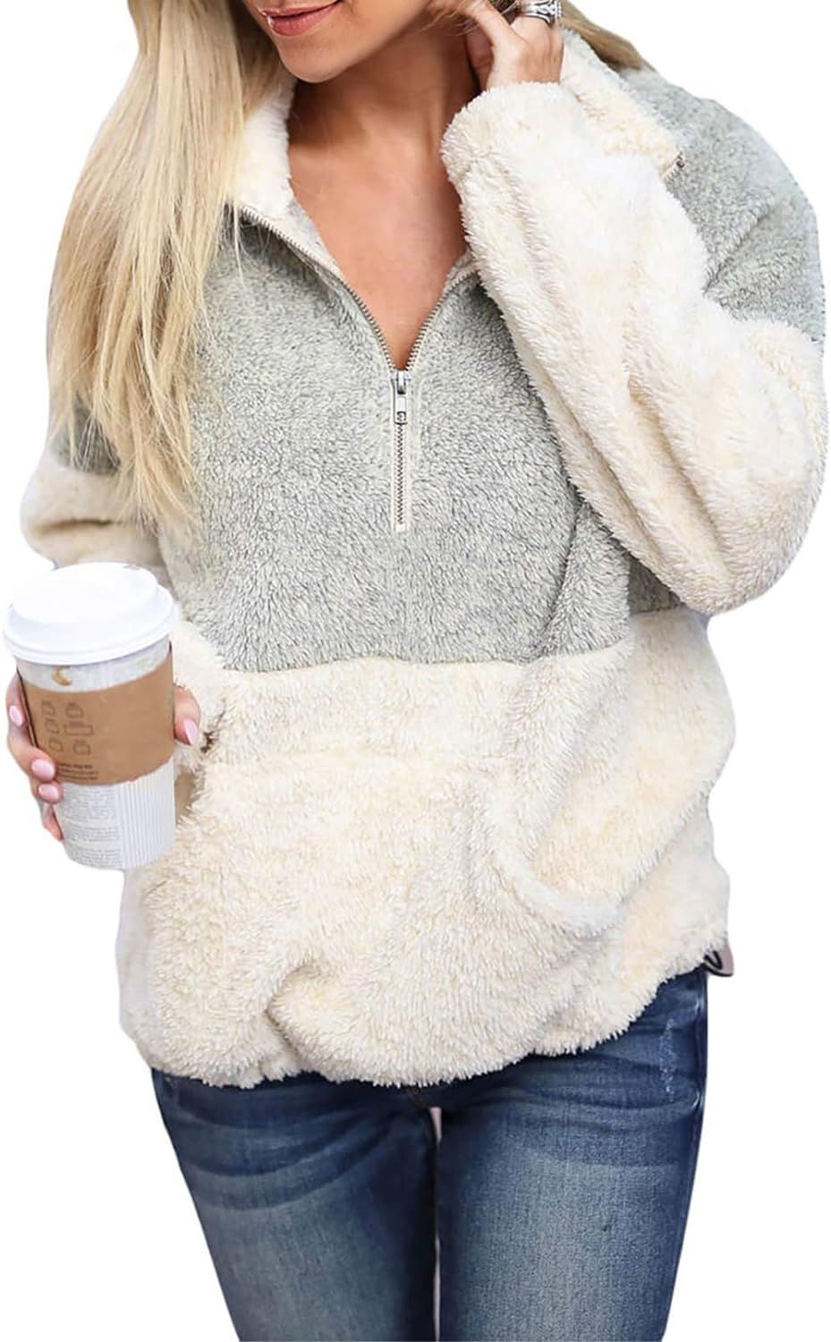 Acelitt Womens Oversized Fuzzy Fleece Sweatshirts with Pockets,S-XXL | Amazon (US)