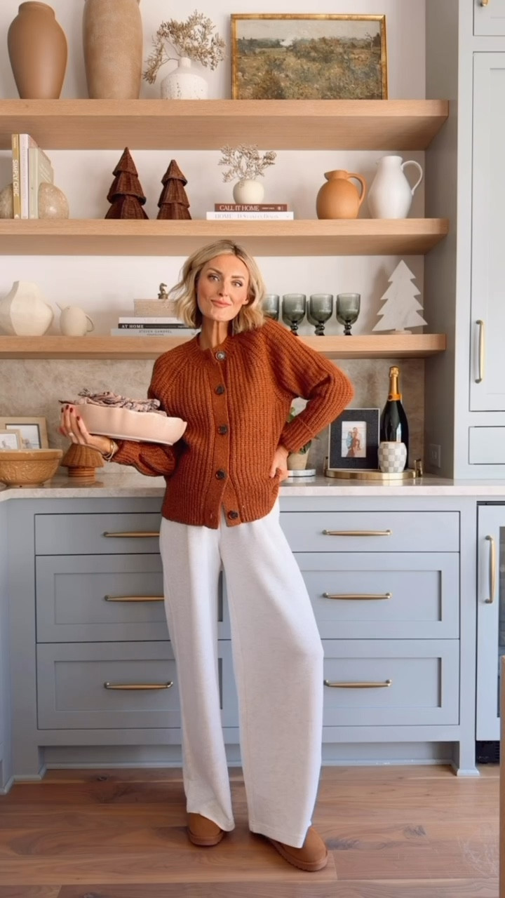 I love this classic cardigan! So cozy & the material is so soft! I styled it here with these lounge pants but you could easily elevate the sweater with just wearing a slip skirt or jeans! Wearing S in the sweater & M in the pants. 

Loverly Grey, Varley, loungewear, cozy cardigan, wide leg sweatpants, travel outfit ideas

#LTKTravel #LTKootd