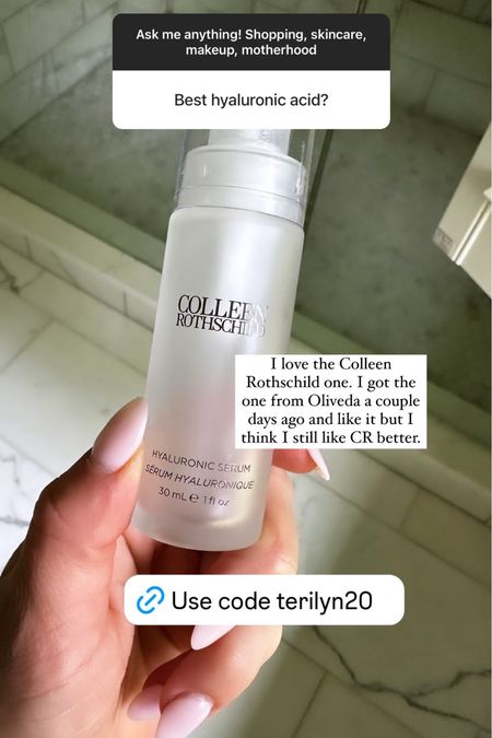 I love the Colleen Rothschild hyaluronic acid. I got the one from Oliveda a couple days ago and like it but I think I still like CR better.

#LTKBeauty