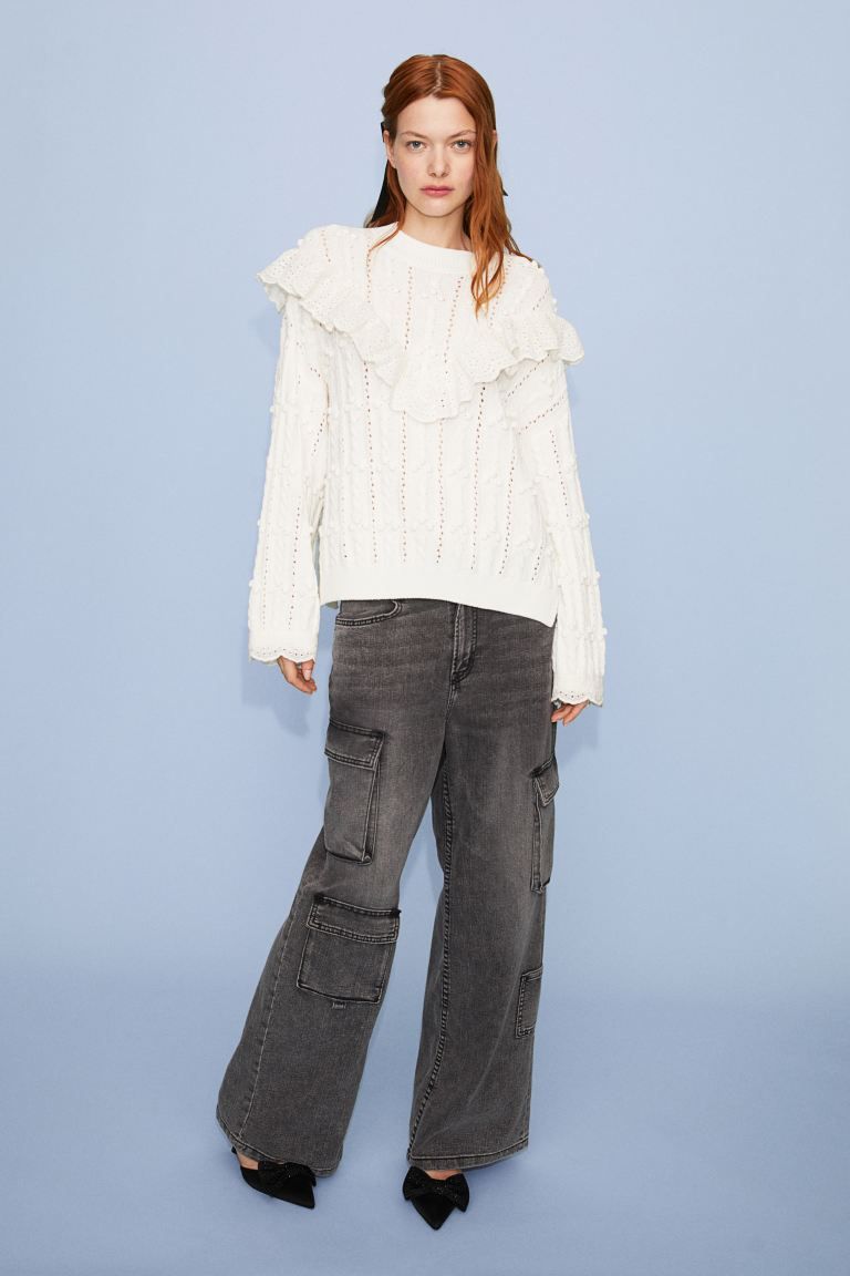 Ruffle-trimmed Textured-knit Sweater | H&M (US + CA)