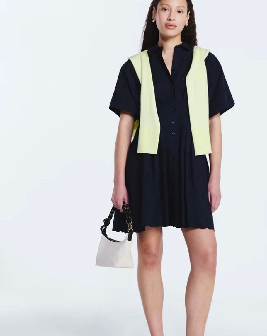 Free Assembly Women's and Women's Plus Cotton Eyelet Corset Mini Shirtdress, Sizes XS-4X
