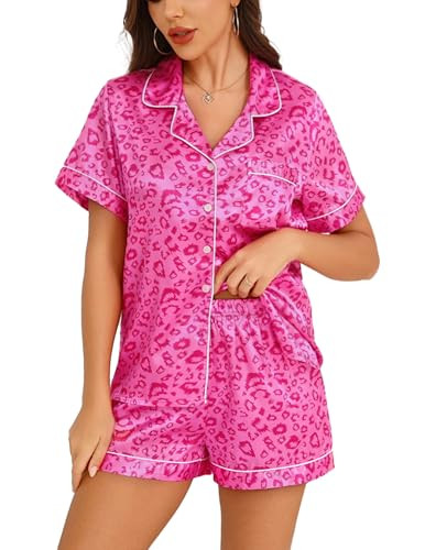 Anjue Womens Satin Nightwear Pjs Lounge Set Cute Sleepwear for Summer 2 Piece Pajamas Satin Pajama Short Set Nightwear | Amazon (US)