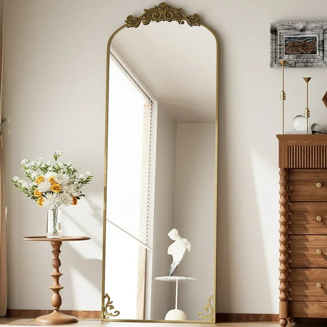 BEAUTYPEAK 66"x21" Arched Full Length Mirror Metal Vintage Mirror Baroque Style,Antique Gold | Walmart (US)