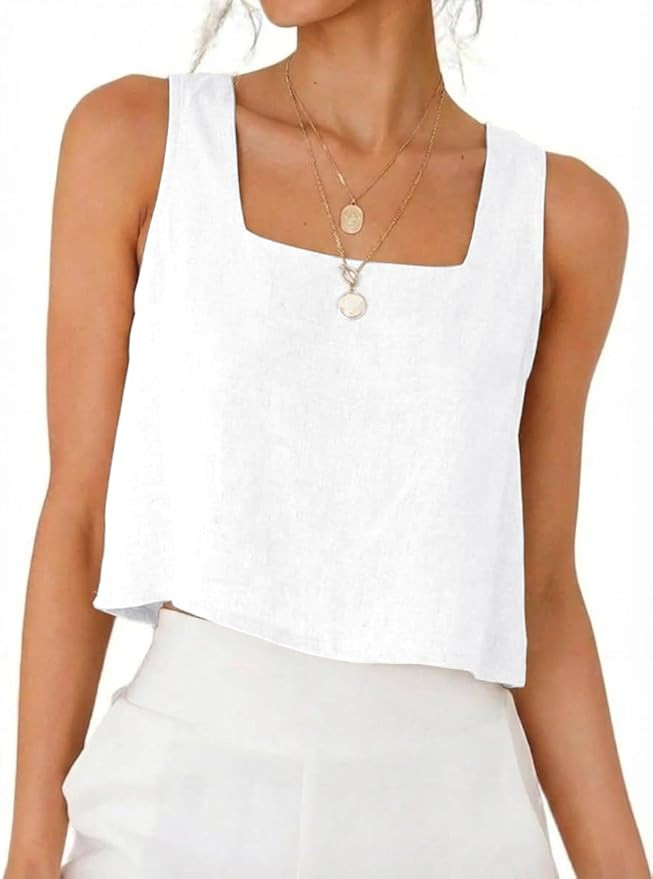 IDEALSANXUN Womens Square Neck Linen Tank Tops Spring Summer Beach Sleeveless Shirts Blouses Vest... | Amazon (US)