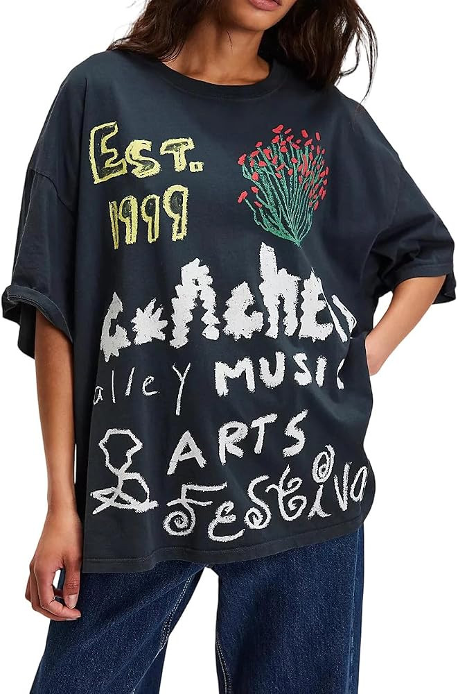 Oversized Graphic Shirt for Teens Girl Women Y2K Short Sleeve Floral Baggy Tops Preppy Vintage Ae... | Amazon (US)