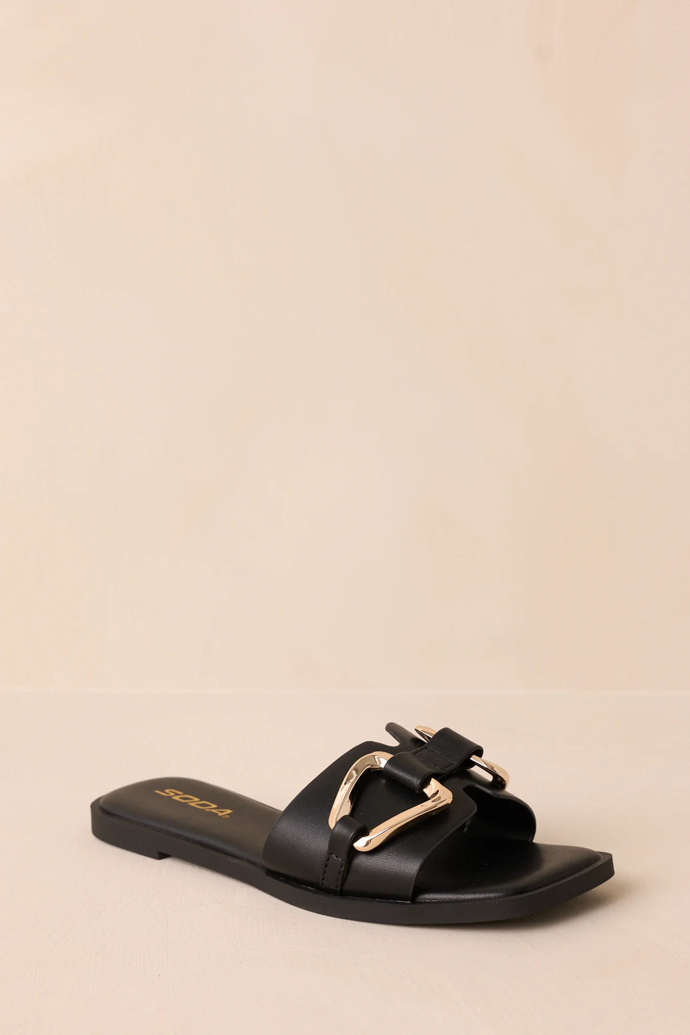 Stepping Stones Black & Gold Sandals | Red Dress