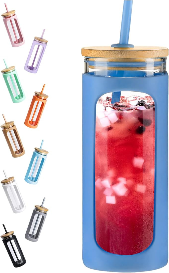 Kodrine 20oz Glass Tumbler with Straw and Lid, Iced Coffee Cups with Bamboo Lids, Glass Cups for ... | Amazon (US)