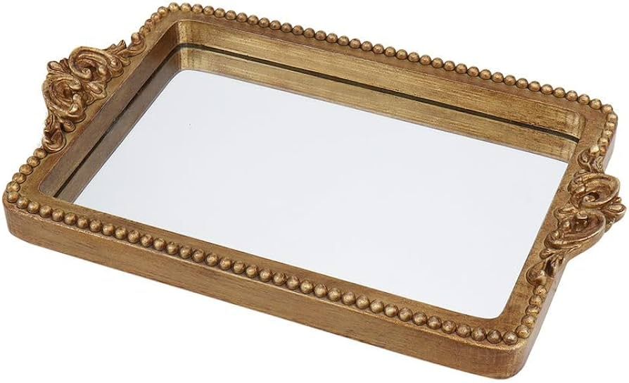 Hanna Roberts Vintage Gold Tray with Mirror Glass Base | Card Holder for Guests During Occasions ... | Amazon (US)