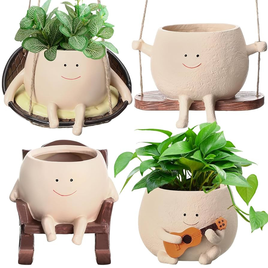 4 Pack Smile Face Planter Pot Small Hanging Swinging Planter Cute Holder for Indoor Outdoor Plant... | Amazon (US)