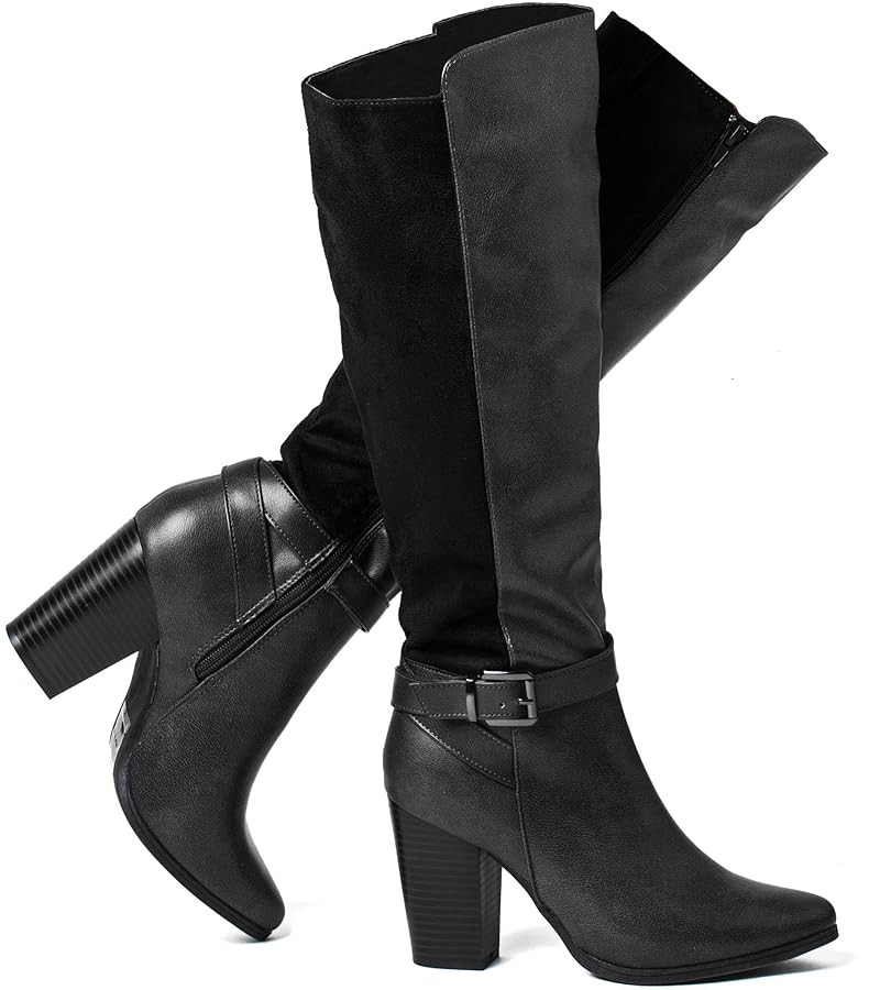 Women's Heeled Knee High Boots Zip Up High Chunky Heeled Boots | Amazon (US)