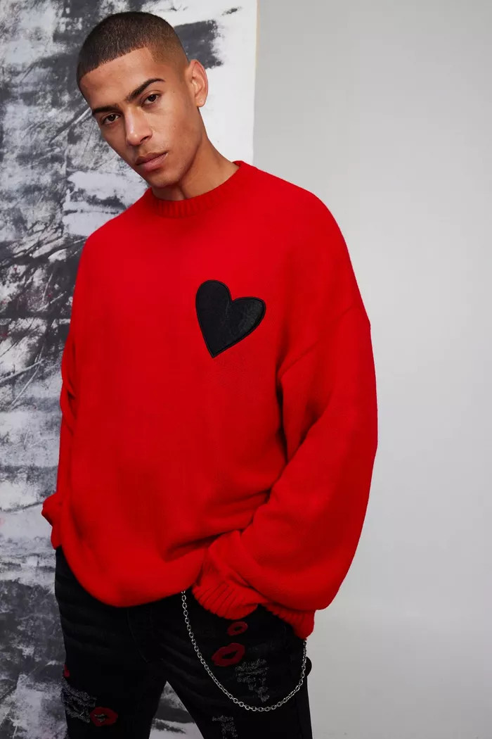 Oversized Distressed Hem And Heart Detail Jumper | boohoo (US & Canada)