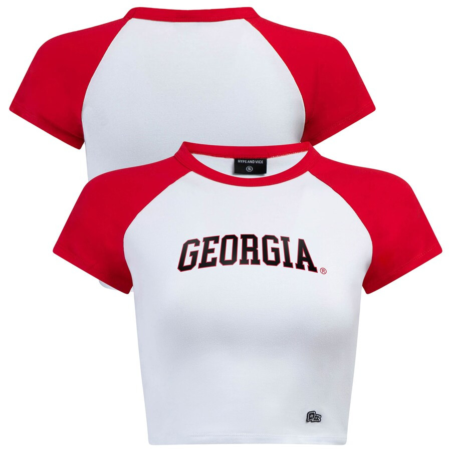 Georgia Bulldogs Hype and Vice Women's Homerun Cropped Raglan T-Shirt - White/Red | Fanatics
