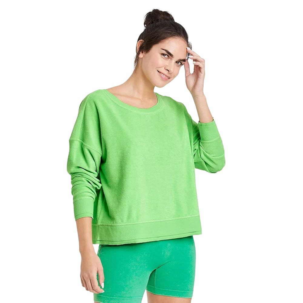JoyLab Women's Terry Cloth Open Back Pullover Sweatshirt - (Light Green, XLarge) | Amazon (US)