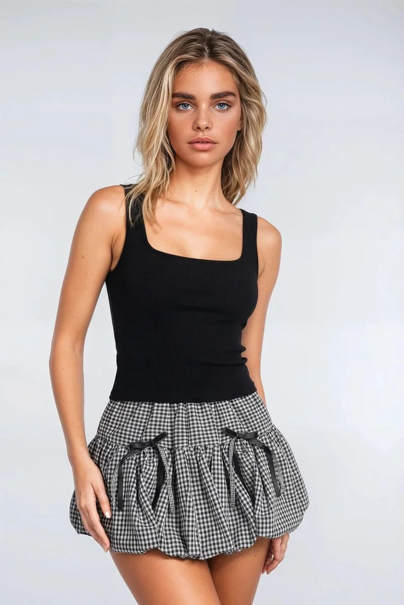 Forever 21 Pleated Bow Gingham Mini Skirt, Color-Black/White, Size-S | Walmart (US)