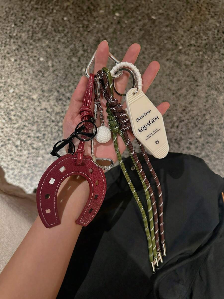 Yogodlns Anchor Shaped Red Horseshoe Fashion Handmade Rope Hanging Mini Golf Club Keychain Gift F... | SHEIN