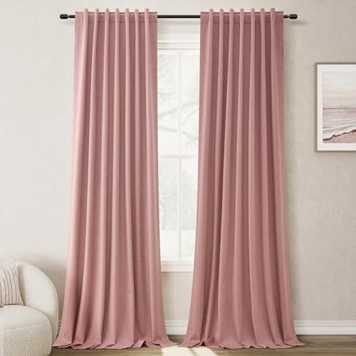 BOODII Pink Linen Blackout Curtains for Bedroom Girls Nursery Living Room Darkening Thermal Insulated Curtain Back Tab 84 Inch Length 2 Panels Set Cute Blush Pink Soundproof Curtains & Drapes | Amazon (US)